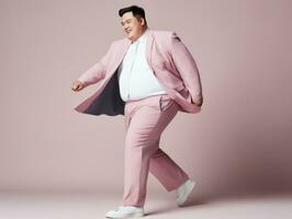 Plus size asian man emotional dynamic pose AI Generative photo