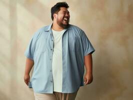 Plus size asian man emotional dynamic pose AI Generative photo