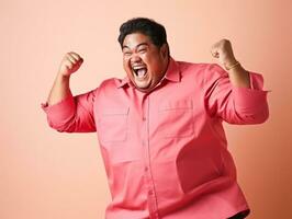 Plus size asian man emotional dynamic pose AI Generative photo