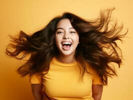 Plus size asian woman emotional dynamic pose AI Generative photo