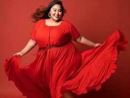 Plus size asian woman emotional dynamic pose AI Generative photo