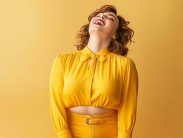 Plus size asian woman emotional dynamic pose AI Generative photo