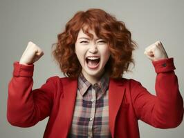 Plus size asian woman emotional dynamic pose AI Generative photo