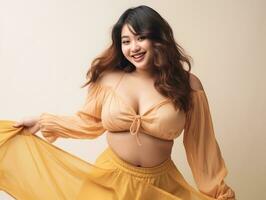 Plus size asian woman emotional dynamic pose AI Generative photo