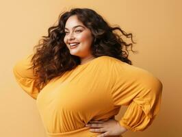 Plus size asian woman emotional dynamic pose AI Generative photo