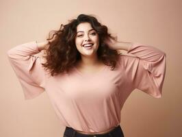 Plus size asian woman emotional dynamic pose AI Generative photo