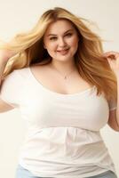 Plus size woman emotional dynamic pose AI Generative photo