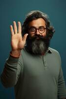 Studio shot of handsome man dynamic emotional gestures AI Generative photo