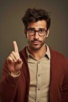 Studio shot of handsome man dynamic emotional gestures AI Generative photo