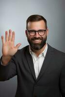 Studio shot of handsome man dynamic emotional gestures AI Generative photo