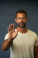 Studio shot of handsome man dynamic emotional gestures AI Generative photo