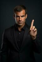 Studio shot of handsome man dynamic emotional gestures AI Generative photo