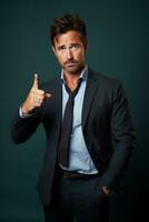 Studio shot of handsome man dynamic emotional gestures AI Generative photo