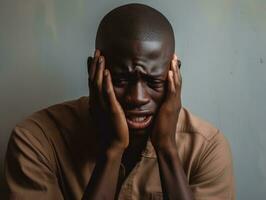 Studio shot of young african man dynamic emotional gestures AI Generative photo