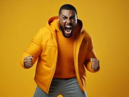 Studio shot of young african man dynamic emotional gestures AI Generative photo