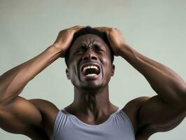 Studio shot of young african man dynamic emotional gestures AI Generative photo