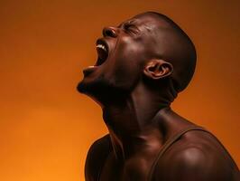 Studio shot of young african man dynamic emotional gestures AI Generative photo