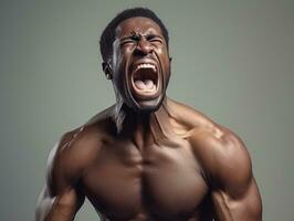 Studio shot of young african man dynamic emotional gestures AI Generative photo