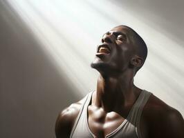 Studio shot of young african man dynamic emotional gestures AI Generative photo