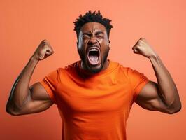 Studio shot of young african man dynamic emotional gestures AI Generative photo