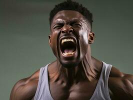 Studio shot of young african man dynamic emotional gestures AI Generative photo