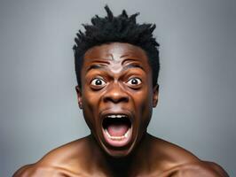 Studio shot of young african man dynamic emotional gestures AI Generative photo