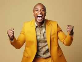 Studio shot of young african man dynamic emotional gestures AI Generative photo