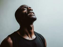 Studio shot of young african man dynamic emotional gestures AI Generative photo