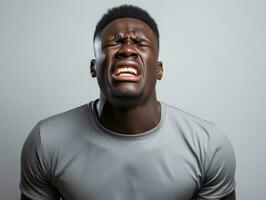 Studio shot of young african man dynamic emotional gestures AI Generative photo