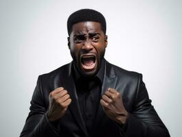 Studio shot of young african man dynamic emotional gestures AI Generative photo