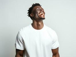 Studio shot of young african man dynamic emotional gestures AI Generative photo