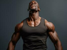 Studio shot of young african man dynamic emotional gestures AI Generative photo