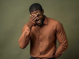 Studio shot of young african man dynamic emotional gestures AI Generative photo