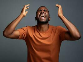 Studio shot of young african man dynamic emotional gestures AI Generative photo