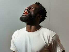 Studio shot of young african man dynamic emotional gestures AI Generative photo