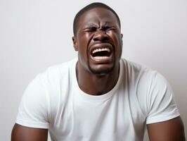 Studio shot of young african man dynamic emotional gestures AI Generative photo