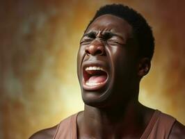 Studio shot of young african man dynamic emotional gestures AI Generative photo