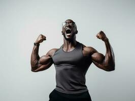 Studio shot of young african man dynamic emotional gestures AI Generative photo