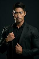 handsome asian man emotional dynamic pose AI Generative photo