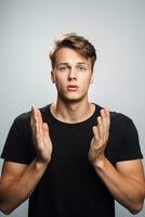 handsome asian man emotional dynamic pose AI Generative photo