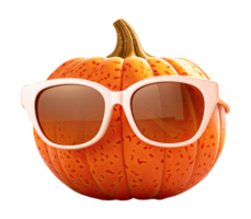 Halloween pumpkin with sunglasses isolated on transparent background. 3d render png