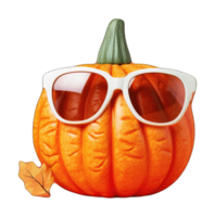 halloween pompoen met zonnebril geïsoleerd Aan transparant achtergrond. 3d geven png