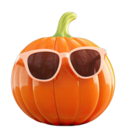 Víspera de Todos los Santos calabaza con Gafas de sol aislado en transparente antecedentes. 3d hacer png