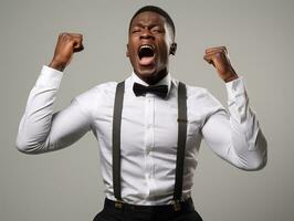 Studio shot of african man dynamic emotional gestures AI Generative photo