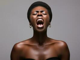 Studio shot of african woman dynamic emotional gestures AI Generative photo