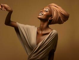 Studio shot of african woman dynamic emotional gestures AI Generative photo