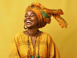 Studio shot of african woman dynamic emotional gestures AI Generative photo