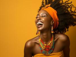 Studio shot of african woman dynamic emotional gestures AI Generative photo