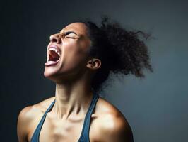 estudio Disparo de africano mujer dinámica emocional gestos ai generativo foto