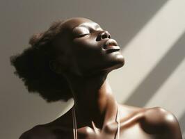 Studio shot of african woman dynamic emotional gestures AI Generative photo